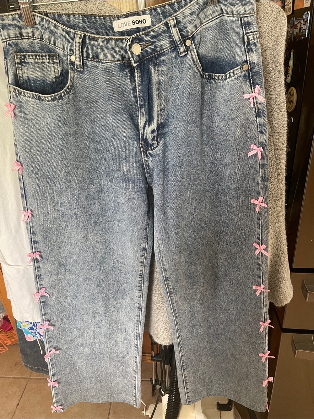 Soho Bright Pink Wide Leg Bow Jeans -Size 13